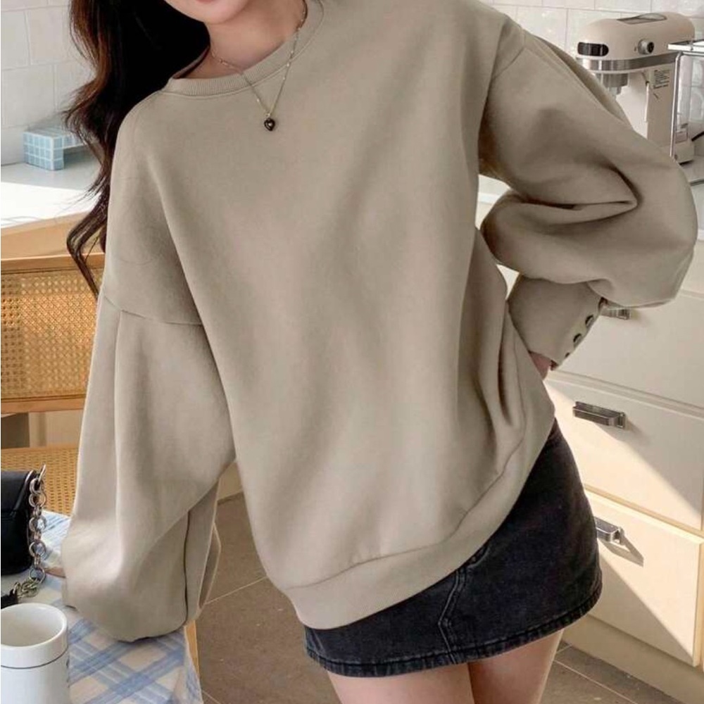 Puff Sleeve Oversized Crew Neck Pullover Sweater … - image 6
